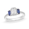 Thumbnail Image 0 of Vera Wang Love Collection 1-1/4 CT. T.W. Emerald-Cut Diamond and Sapphire Three Stone Engagement Ring in 14K White Gold