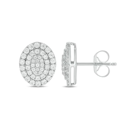 1 CT. T.W. Oval Multi-Diamond Layered Stud Earrings in 10K White Gold