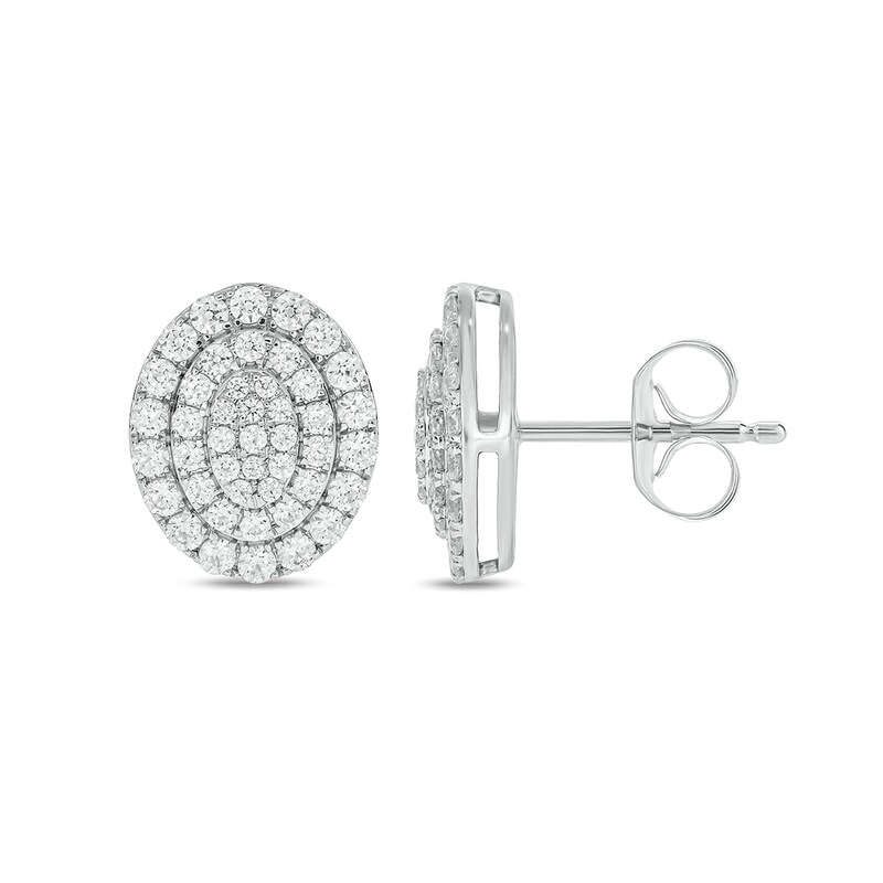 Main Image 1 of 1 CT. T.W. Oval Multi-Diamond Layered Stud Earrings in 10K White Gold