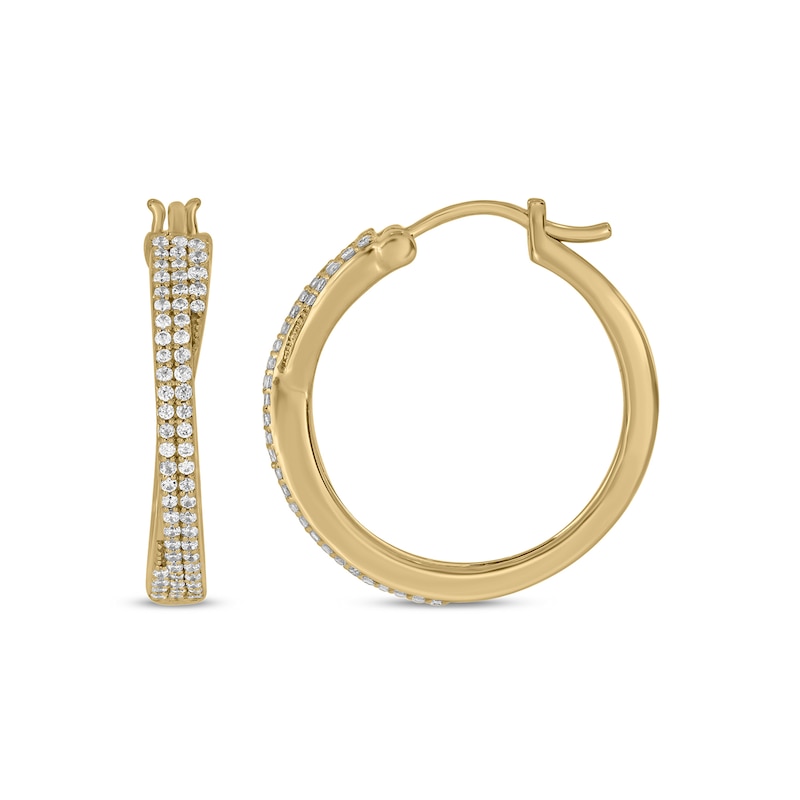 1/2 CT. T.W. Diamond Double Row Criss-Cross Overlay Hoop Earrings in Sterling Silver with 14K Gold Plate