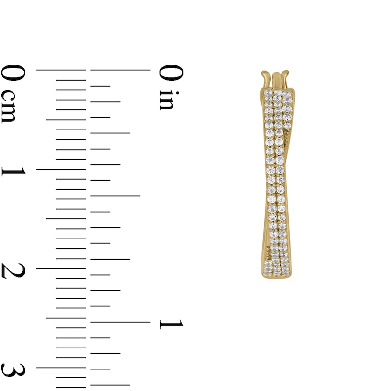Main Image 2 of 1/2 CT. T.W. Diamond Double Row Criss-Cross Overlay Hoop Earrings in Sterling Silver with 14K Gold Plate
