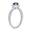 Thumbnail Image 1 of 5.0mm Blue Lab-Created Sapphire and 1/10 CT. T.W. Diamond Cushion Frame Promise Ring in 10K White Gold