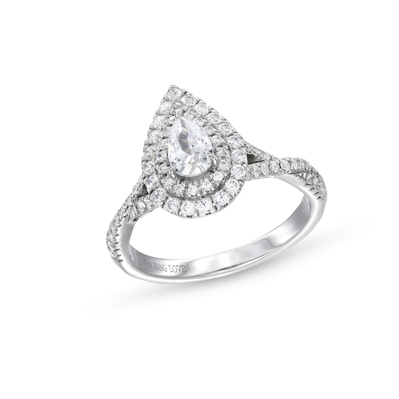 Main Image 1 of Vera Wang Love Collection 7/8 CT. T.W. Pear-Shaped Diamond Frame Twist Shank Engagement Ring in 14K White Gold (I/SI2)