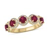 Thumbnail Image 1 of 4.0mm Lab-Created Ruby and 1/3 CT. T.W. Diamond Frame Five Stone Band in Sterling Silver with 14K Gold Plate
