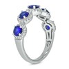 Thumbnail Image 2 of 4.0mm Blue Lab-Created Sapphire and 1/3 CT. T.W. Diamond Frame Five Stone Band in Sterling Silver