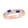 Thumbnail Image 0 of Sideways Baguette-Cut Blue Lab-Created Sapphire and 1/4 CT. T.W. Diamond Double Row Band in 10K Rose Gold