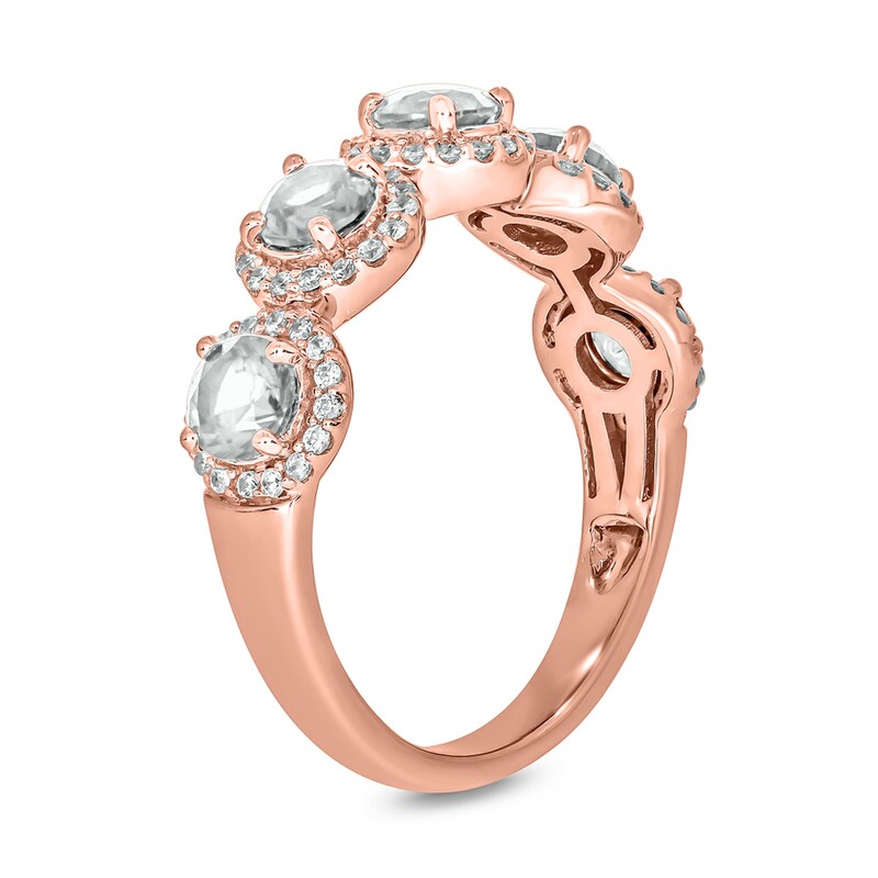 Main Image 2 of 4.0mm White Lab-Created Sapphire and 1/3 CT. T.W. Diamond Five Stone Band in Sterling Silver with 14K Rose Gold Plate