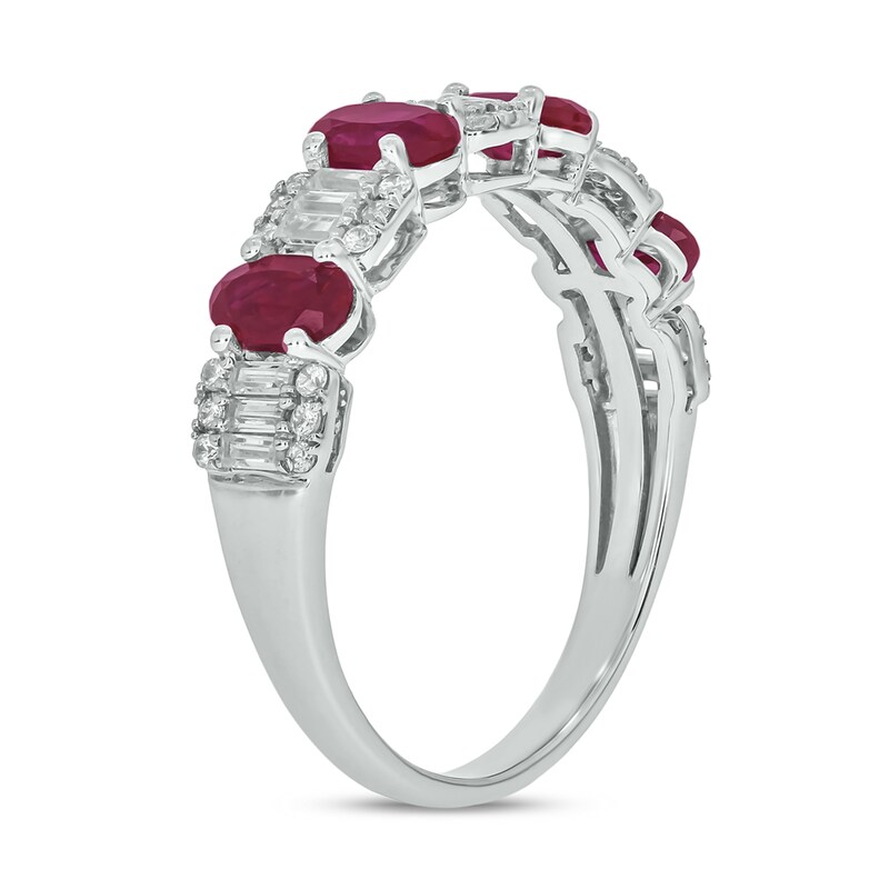 Main Image 2 of Alternating Oval Lab-Created Ruby and 1/3 CT. T.W. Emerald Multi-Diamond Band in 10K White Gold