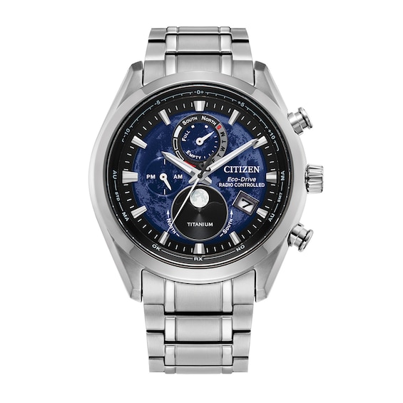 Men's Citizen Eco-Drive® Sport Luxury Super Titanium™ Radio Controlled Chrono Watch with Blue Dial (Model: BY1010-57L)