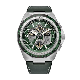 Men's Citizen Eco-Drive® Promaster Air Skyhawk A-T Chronograph Green Strap Watch with Green Dial (Model: JY8147-01X)