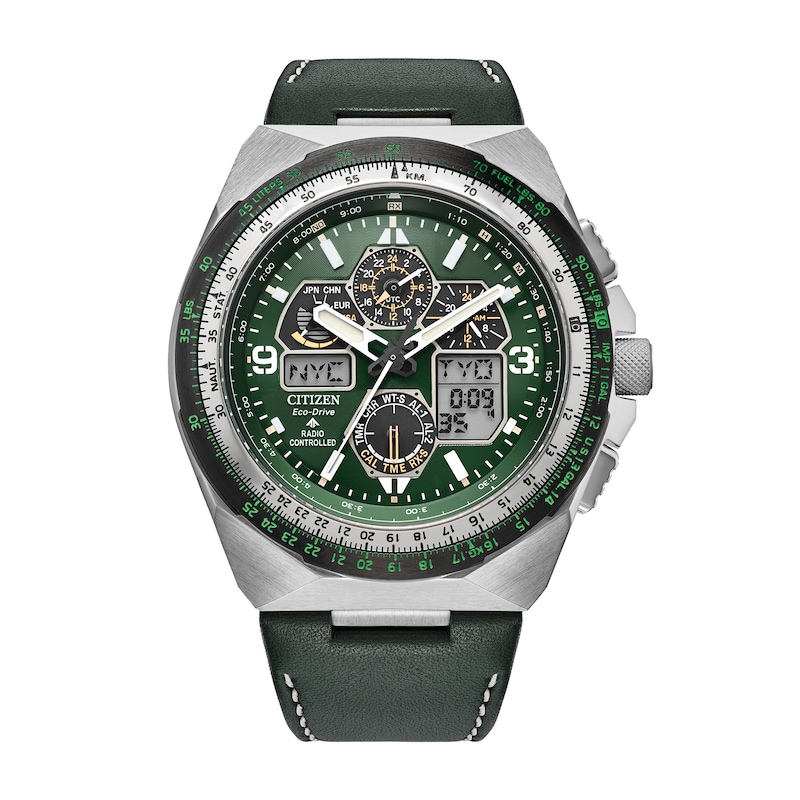 Main Image 1 of Men's Citizen Eco-Drive® Promaster Air Skyhawk A-T Chronograph Green Strap Watch with Green Dial (Model: JY8147-01X)