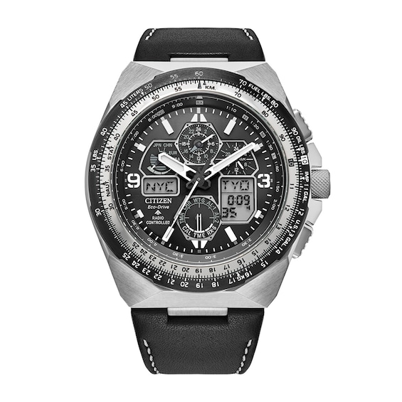 Men's Citizen Eco-DriveÂ® Promaster Air Skyhawk A-T Chronograph Black Strap Watch with Black Dial (Model: JY8149-05E)