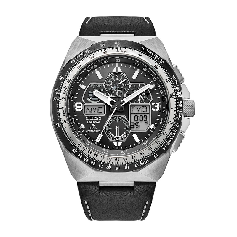 Main Image 1 of Men's Citizen Eco-Drive® Promaster Air Skyhawk A-T Chronograph Black Strap Watch with Black Dial (Model: JY8149-05E)