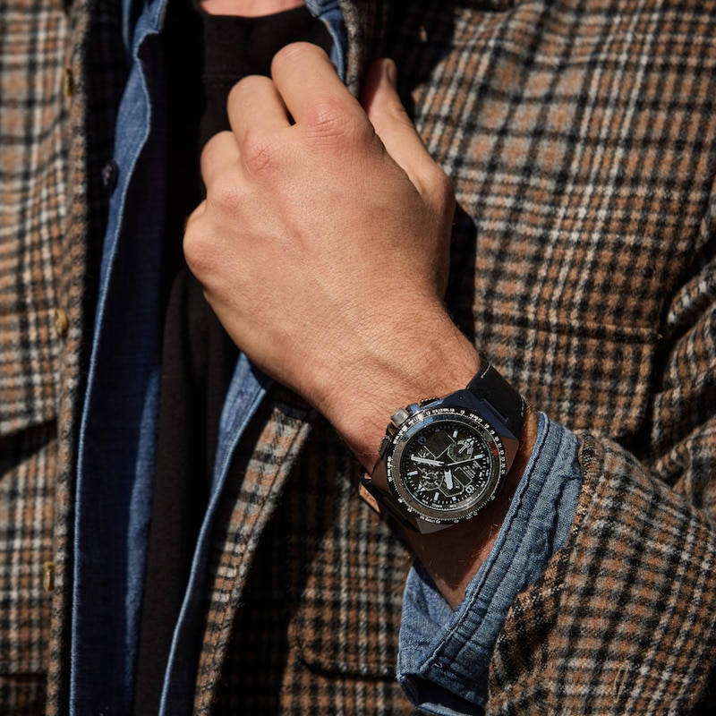 Main Image 4 of Men's Citizen Eco-Drive® Promaster Air Skyhawk A-T Chronograph Black Strap Watch with Black Dial (Model: JY8149-05E)
