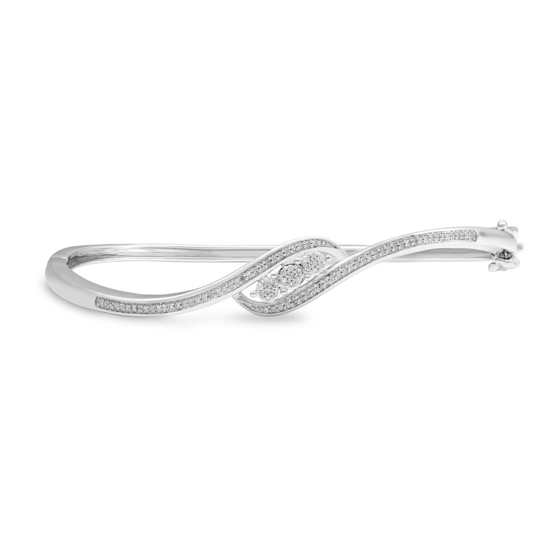 Main Image 1 of 1/4 CT. T.W. Multi-Diamond Three Stone Bypass Bangle in Sterling Silver
