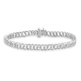 1/10 CT. T.W. Diamond Curb Chain Bracelet in Sterling Silver - 7.25"