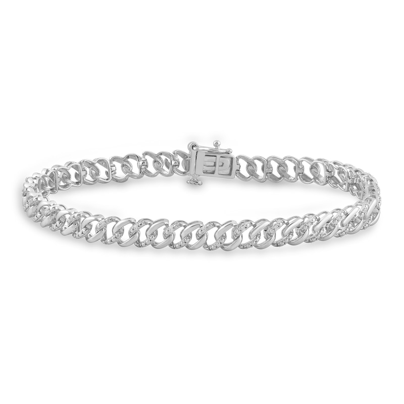 Main Image 1 of 1/10 CT. T.W. Diamond Curb Chain Bracelet in Sterling Silver - 7.25"