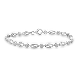 1/10 CT. T.W. Diamond Marquise Station Line Bracelet in Sterling Silver - 7.5"