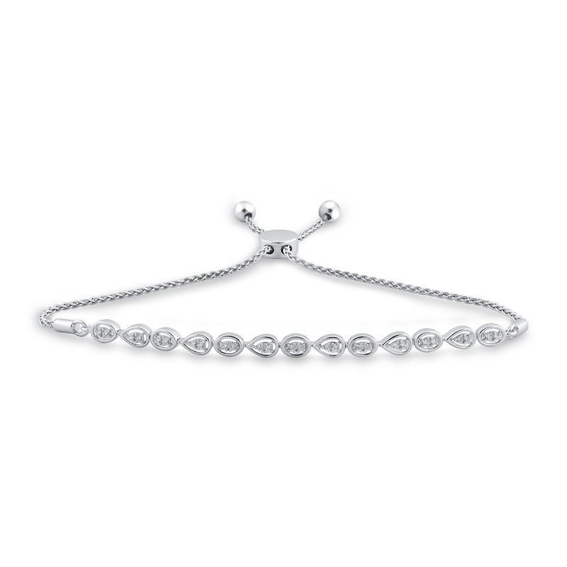 Main Image 1 of 1/5 CT. T.W. Pear and Oval Multi-Diamond Alternating Bolo Bracelet in Sterling Silver - 9.5"