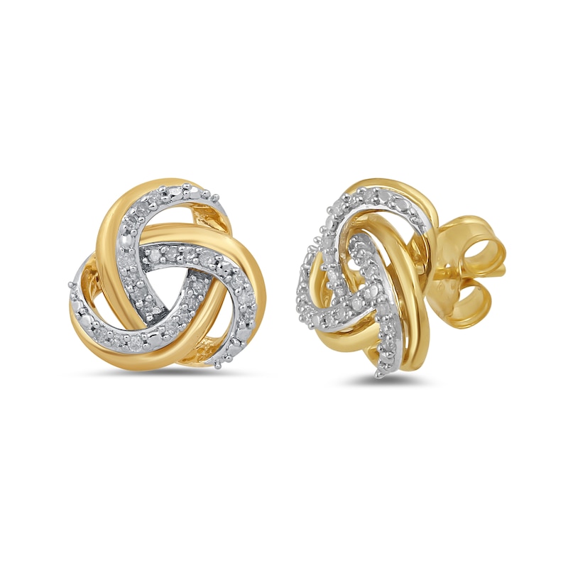 1/10 Diamond Double Row Love Knot Stud Earrings in 10K
