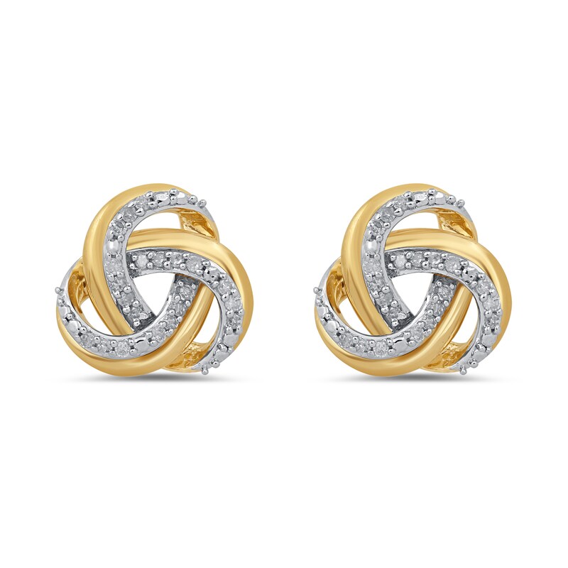 Main Image 2 of 1/10 CT. T.W. Diamond Double Row Love Knot Stud Earrings in 10K Gold