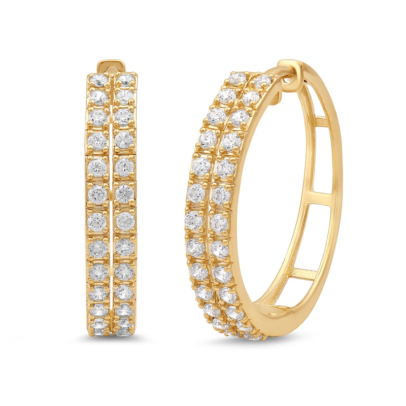 Main Image 1 of 1 CT. T.W. Diamond Split Double Row Hoop Earrings in 10K Gold