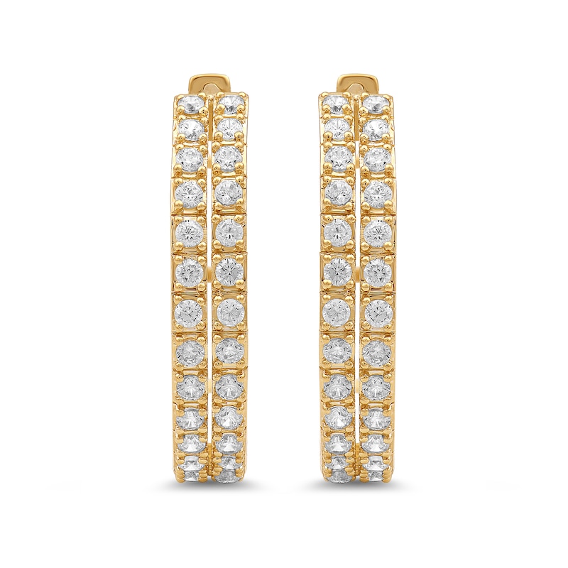 Main Image 2 of 1 CT. T.W. Diamond Split Double Row Hoop Earrings in 10K Gold