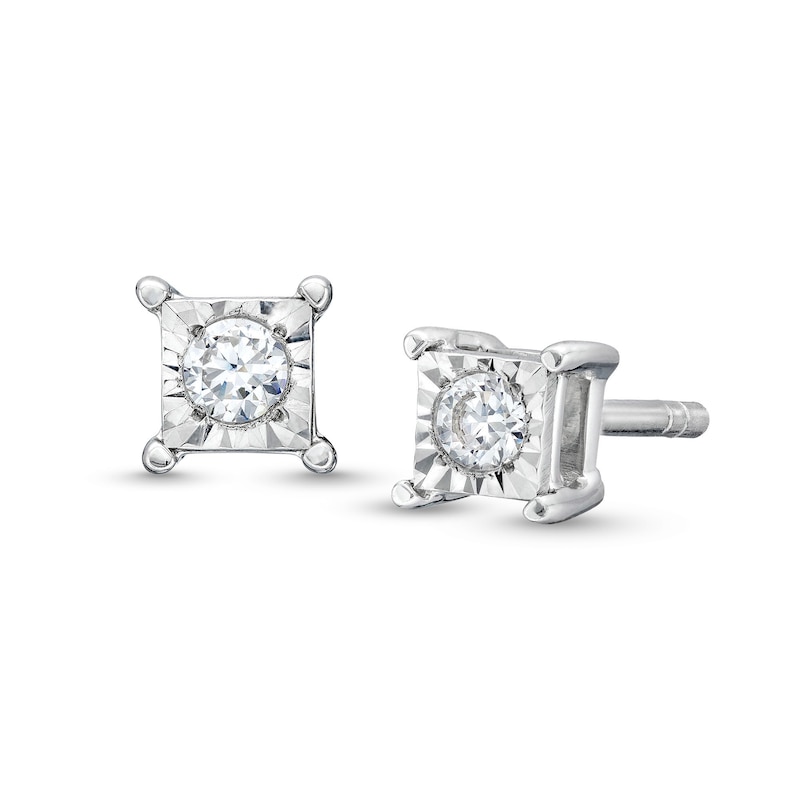 Main Image 1 of 1/8 CT. T.W. Certified Lab-Grown Diamond Miracle Square Frame Solitaire Stud Earrings in Sterling Silver (I/SI2)