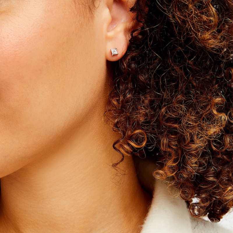 Main Image 2 of 1/8 CT. T.W. Certified Lab-Grown Diamond Miracle Square Frame Solitaire Stud Earrings in Sterling Silver (I/SI2)