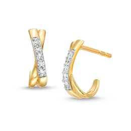 1/10 CT. T.W. Lab-Created Diamond Criss-Cross J-Hoop Earrings in 10K Gold