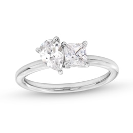 1 CT. T.W. Pear-Shaped and Princess-Cut Diamond Toi et Moi Engagement Ring in 14K White Gold