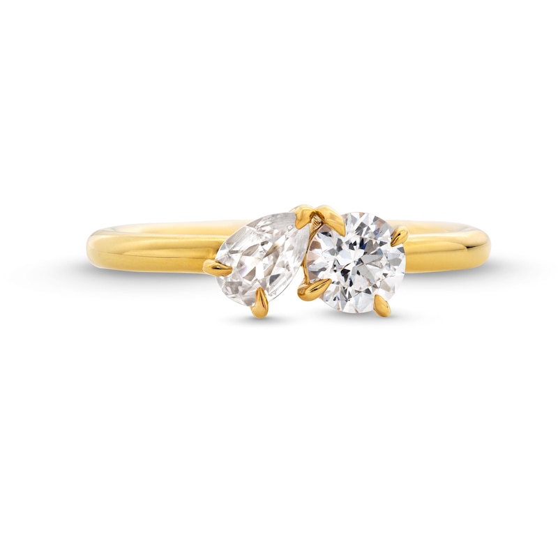 Main Image 4 of 3/4 CT. T.W. Pear-Shaped and Round Diamond Toi et Moi Engagement Ring in 14K Gold