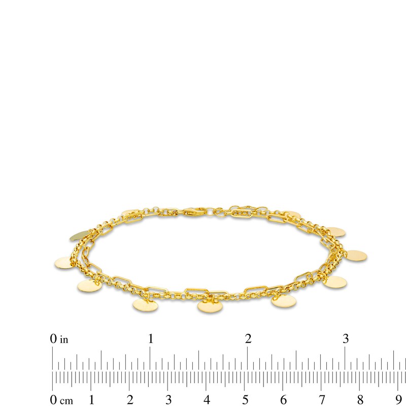 Main Image 3 of Dangle Disc Rolo Chain and Paper Clip Chain Double Strand Anklet in Hollow 10K Gold - 10"