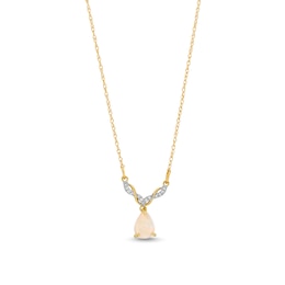 Pear-Shaped Opal and Diamond Accent Dangle Braid Necklace in 10K Gold