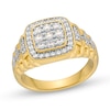Thumbnail Image 1 of Men's 1 CT. T.W. Square Multi-Diamond Cushion Frame Ribbed Shank Ring in 10K Gold
