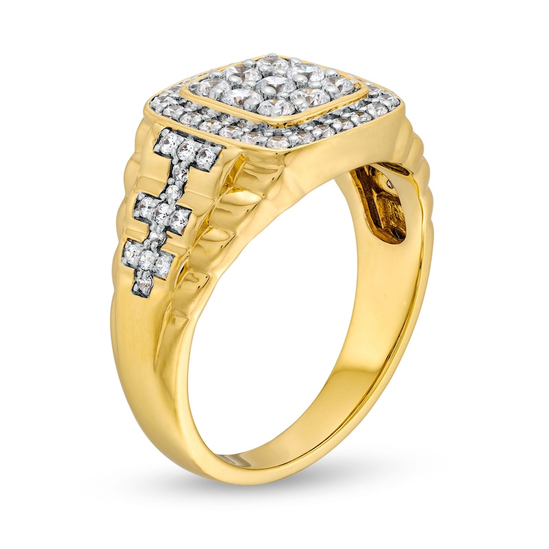 Main Image 3 of Men's 1 CT. T.W. Square Multi-Diamond Cushion Frame Ribbed Shank Ring in 10K Gold