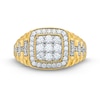 Thumbnail Image 4 of Men's 1 CT. T.W. Square Multi-Diamond Cushion Frame Ribbed Shank Ring in 10K Gold