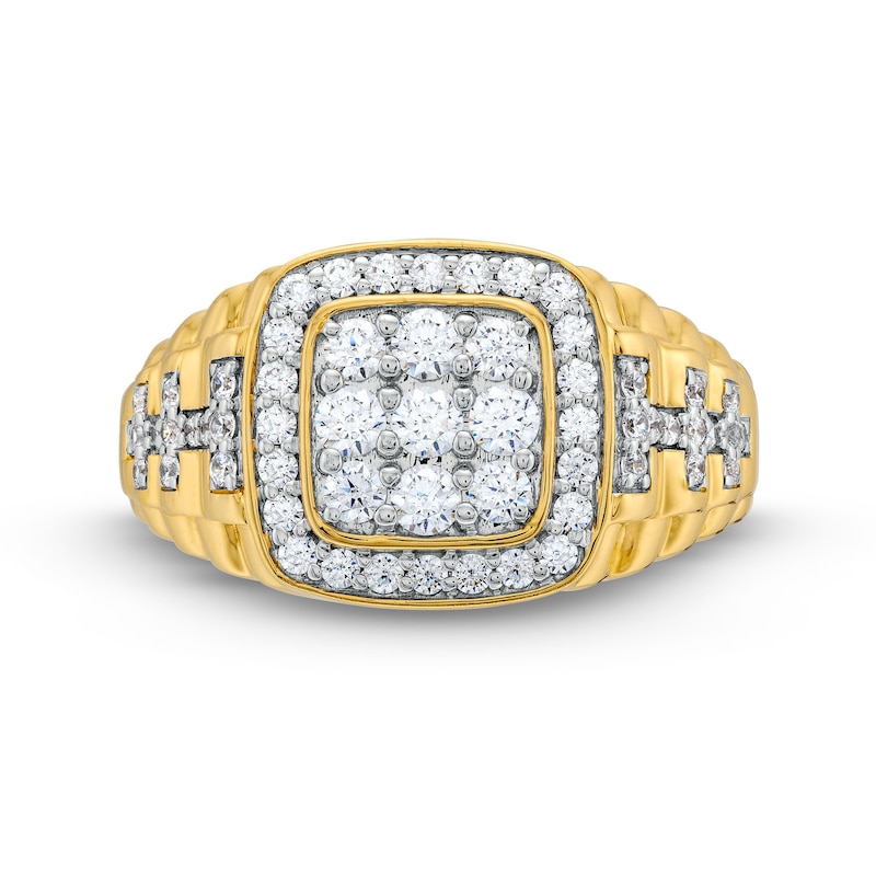 Main Image 4 of Men's 1 CT. T.W. Square Multi-Diamond Cushion Frame Ribbed Shank Ring in 10K Gold