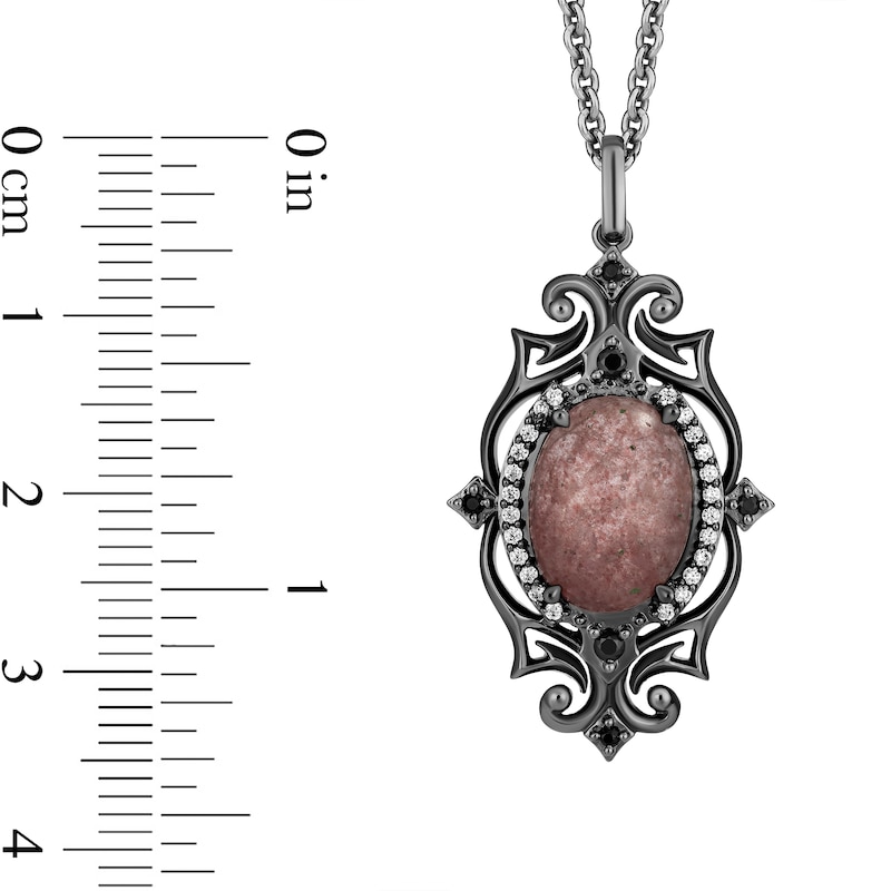 Main Image 3 of Enchanted Disney Villains Maleficent Rose Quartz and 1/5 CT. T.W. Diamond Mirror Pendant in Black Sterling Silver - 19"