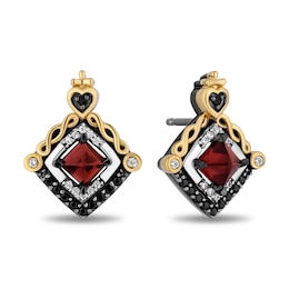 Enchanted Disney Villains Evil Queen Garnet and 1/4 CT. T.W. Diamond Stud Earrings in Sterling Silver and 10K Gold