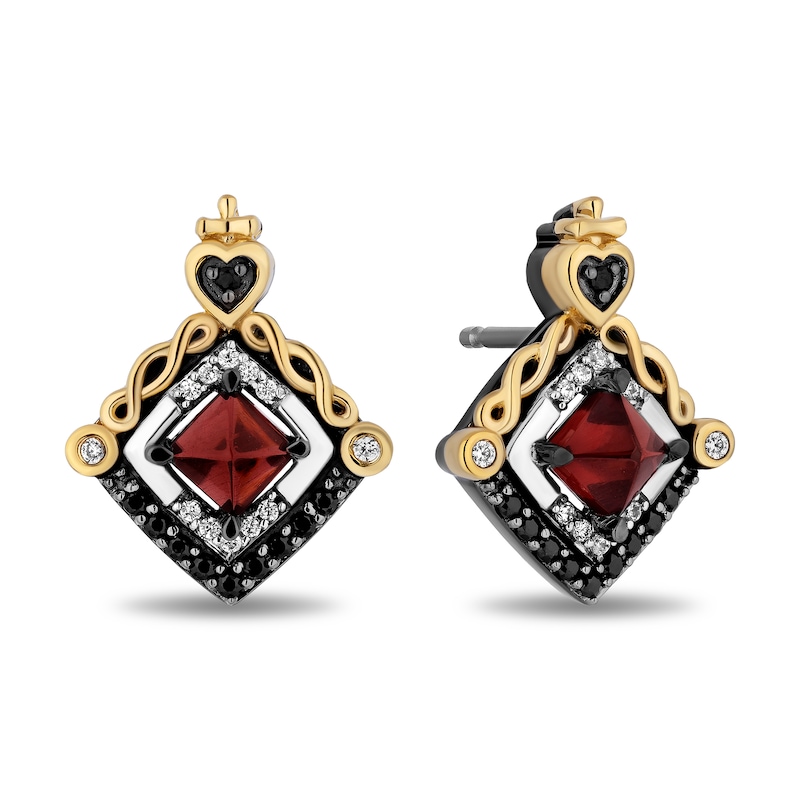 Main Image 1 of Enchanted Disney Villains Evil Queen Garnet and 1/4 CT. T.W. Diamond Stud Earrings in Sterling Silver and 10K Gold