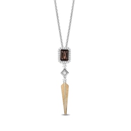 Enchanted Disney Pocahontas Smoky Quartz and 1/5 CT. T.W. Diamond Feather Drop Pendant in Sterling Silver and 10K Gold