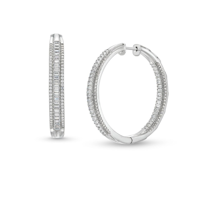 Main Image 1 of 3 CT. T.W. Baguette-Cut Lab-Grown Diamond Inside-Out Hoop Earrings in 10K White Gold (I/I1)