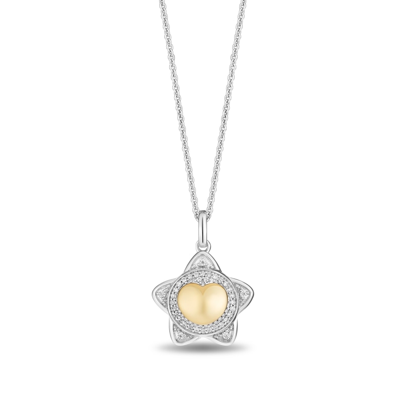 Main Image 1 of Enchanted Disney Wish 1/8 CT. T.W. Diamond Puffed Star Pendant in Sterling Silver and 10K Gold - 19"