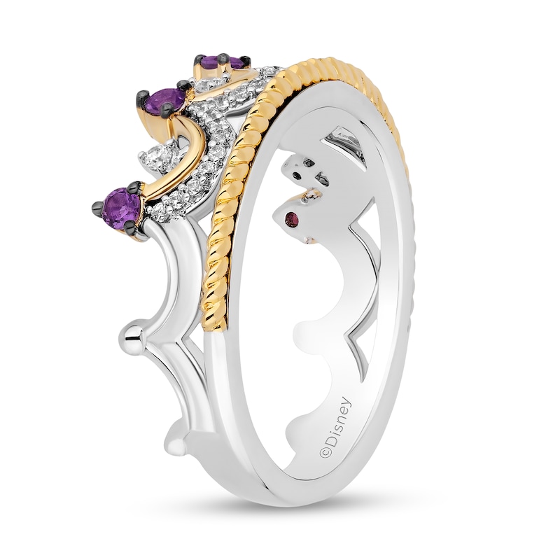 Main Image 2 of Enchanted Disney Wish Amethyst and 1/6 CT. T.W. Diamond Crown Ring in Sterling Silver and 10K Gold - Size 7