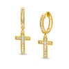Thumbnail Image 1 of Men's 3/8 CT. T.W. Diamond Cross Dangle Hoop Earrings in 10K Gold