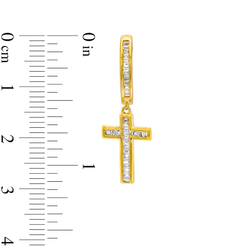 Main Image 3 of Men's 3/8 CT. T.W. Diamond Cross Dangle Hoop Earrings in 10K Gold