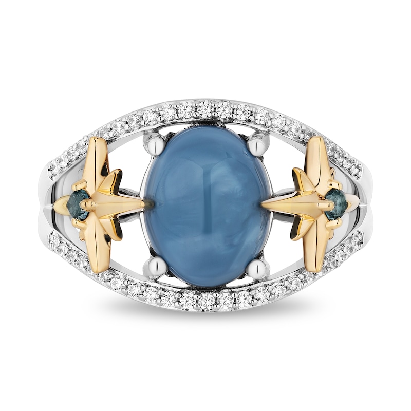 Main Image 4 of Enchanted Disney Wish Oval Blue Opal and 1/5 CT. T.W. Diamond Stars Ring in Sterling Silver and 10K Gold
