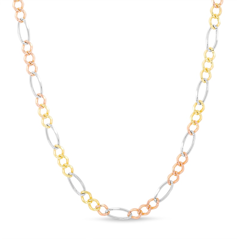 Main Image 1 of Men's 4.6mm Diamond-Cut Figaro Chain Necklace in Solid 14K Tri-Tone Gold - 22"