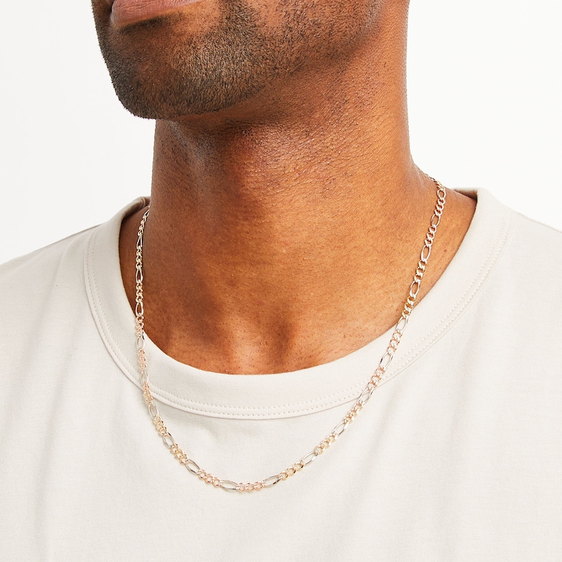 Main Image 2 of Men's 4.6mm Diamond-Cut Figaro Chain Necklace in Solid 14K Tri-Tone Gold - 22"